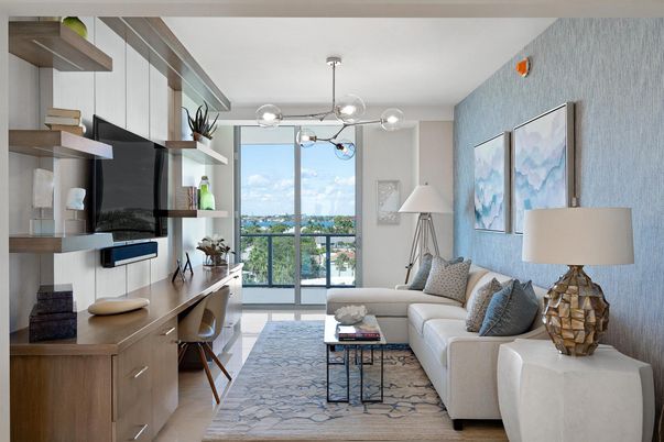 Home Office, Interior, Living room, Pendant Lights, Wood Texture Flooring