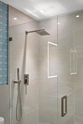 Bathroom, Glass Shower, Interior, Recessed Lighting