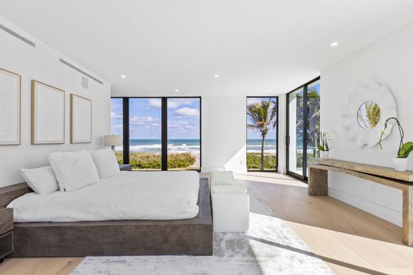 Bedroom, Interior, Recessed Lighting, Water, Wood Texture Flooring