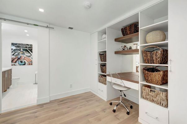 Home Office, Interior, Recessed Lighting, Wood Texture Flooring
