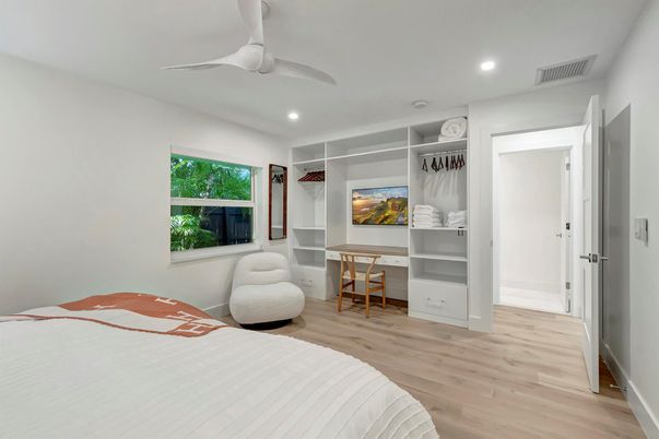 Bedroom, Interior, Recessed Lighting, Wood Texture Flooring