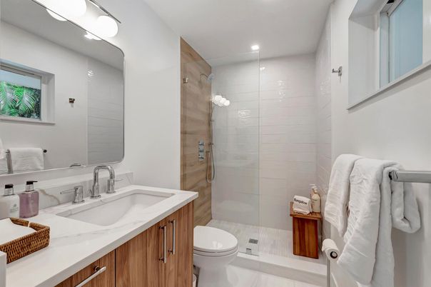 Bathroom, Glass Shower, Interior, Recessed Lighting