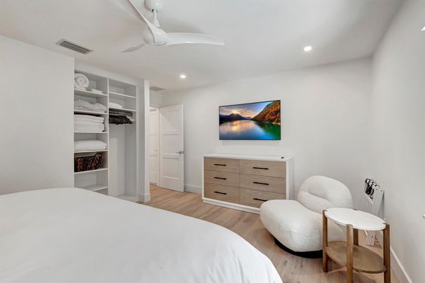 Bedroom, Interior, Recessed Lighting, Wood Texture Flooring