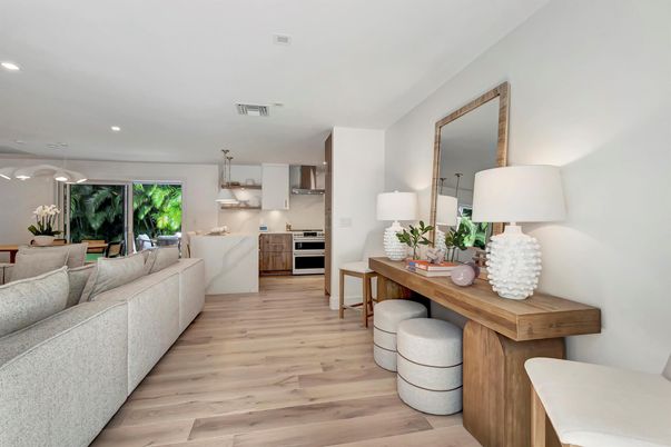 Interior, Kitchen, Living room, Pendant Lights, Recessed Lighting, Stainless Steel Appliances, Wood Texture Flooring