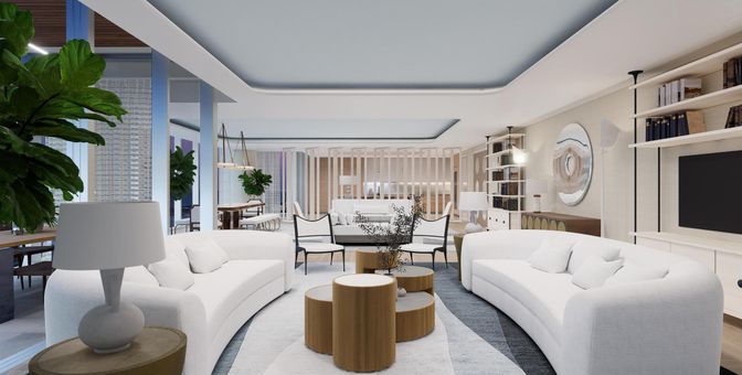 Dining room, Interior, Living room, Pendant Lights, Wood Texture Flooring