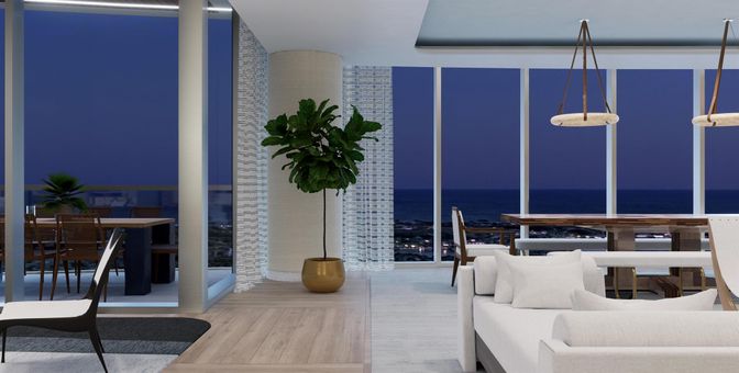 Dining room, Interior, Living room, Pendant Lights, Water, Wood Texture Flooring