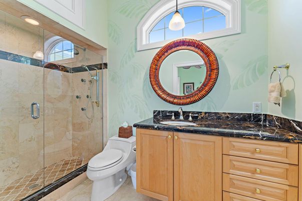 Bathroom, Glass Shower, Interior, Pendant Lights