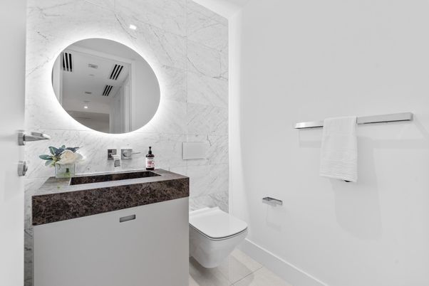 Bathroom, Interior, Marble Walls, Recessed Lighting