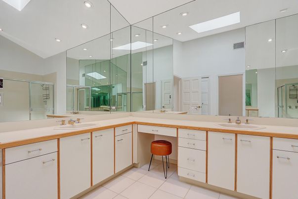 Bathroom, Dual Sink Vanities, Glass Shower, Interior, Recessed Lighting