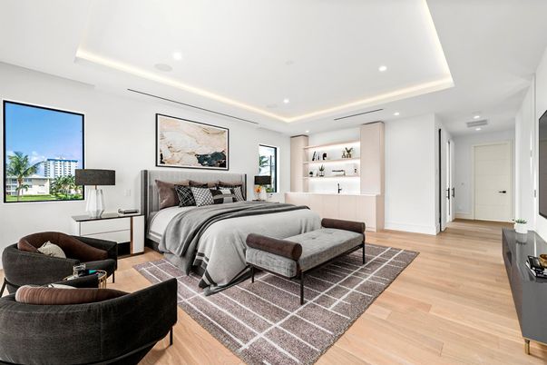 Bedroom, Interior, Recessed Lighting, Wood Texture Flooring