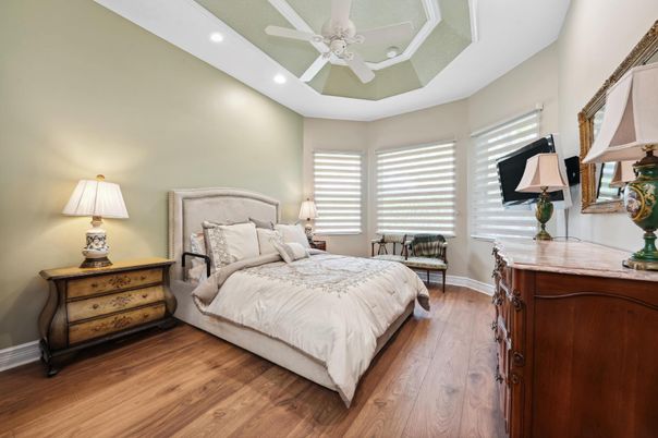 Bedroom, Interior, Recessed Lighting, Wood Texture Flooring