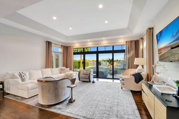 Interior, Living room, Recessed Lighting, Water, Wood Texture Flooring