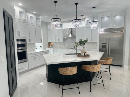 Interior, Kitchen, Marble, Pendant Lights, Recessed Lighting, Stainless Steel Appliances