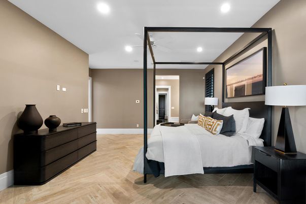 Bedroom, Interior, Recessed Lighting, Wood Texture Flooring