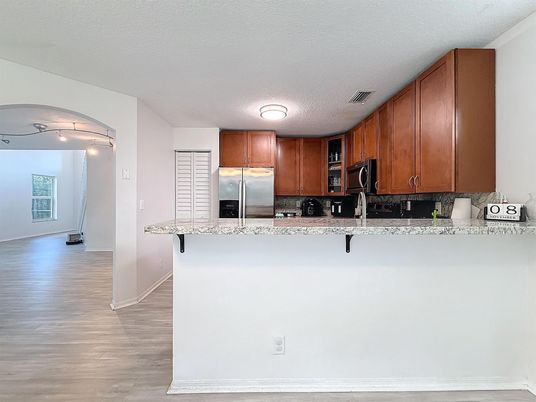 Interior, Kitchen, Stainless Steel Appliances, Wood Texture Flooring