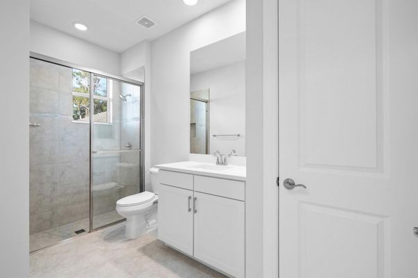 Bathroom, Glass Shower, Interior, Recessed Lighting