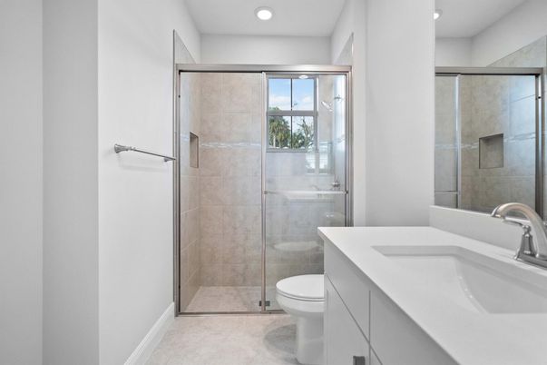 Bathroom, Glass Shower, Interior, Recessed Lighting