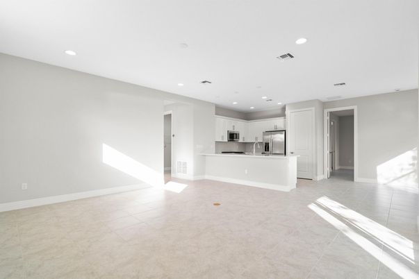 Empty room, Interior, Kitchen, Recessed Lighting, Stainless Steel Appliances