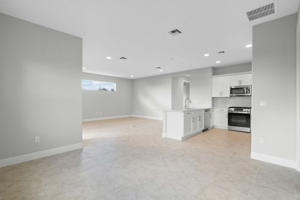 Empty room, Interior, Kitchen, Recessed Lighting, Stainless Steel Appliances