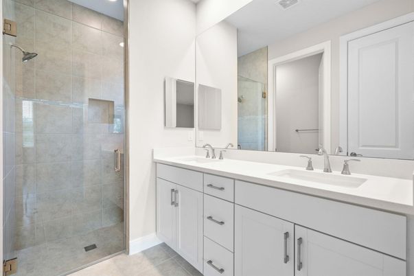 Bathroom, Dual Sink Vanities, Glass Shower, Interior
