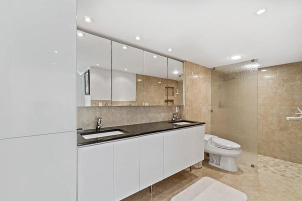 Bathroom, Dual Sink Vanities, Glass Shower, Interior, Recessed Lighting