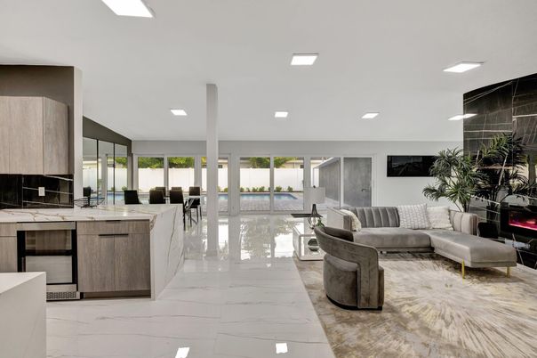 Interior, Kitchen, Living room, Marble, Recessed Lighting