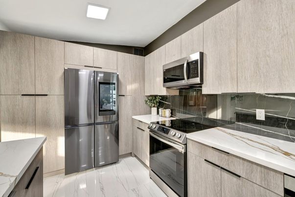Interior, Kitchen, Marble, Recessed Lighting, Stainless Steel Appliances