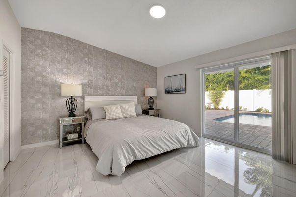 Bedroom, Interior, Marble, Recessed Lighting