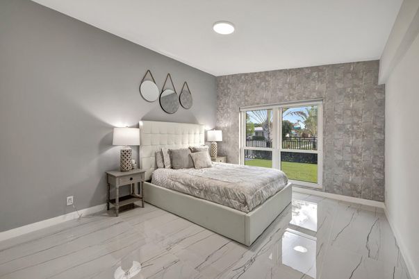 Bedroom, Interior, Marble, Recessed Lighting