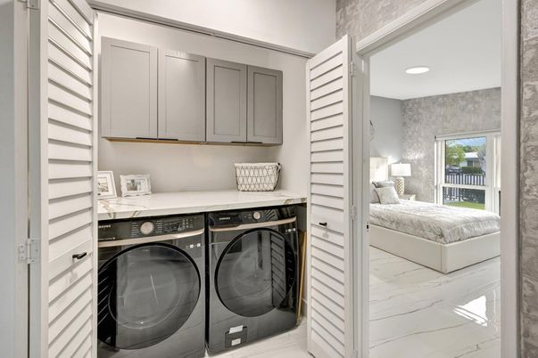 Bedroom, Interior, Marble, Recessed Lighting, Utility Closets, Washer