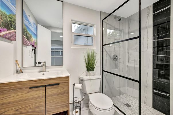 Bathroom, Glass Shower, Interior, Recessed Lighting