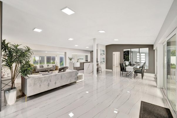 Dining room, Interior, Living room, Marble, Recessed Lighting