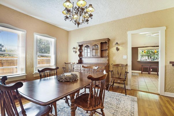 Chandelier, Dining room, Interior, Wood Texture Flooring