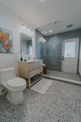 Bathroom, Glass Shower, Interior, Recessed Lighting