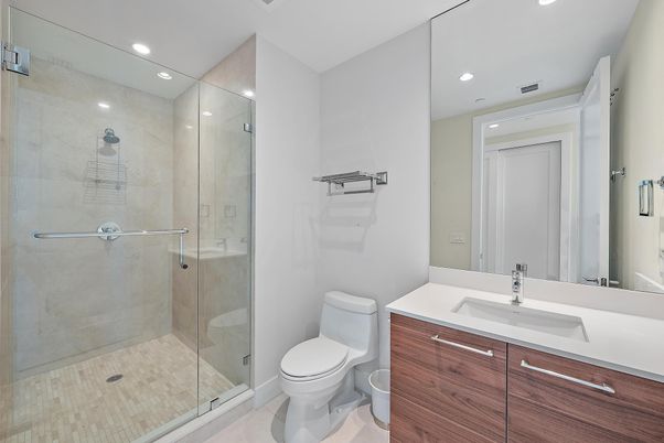 Bathroom, Glass Shower, Interior, Recessed Lighting