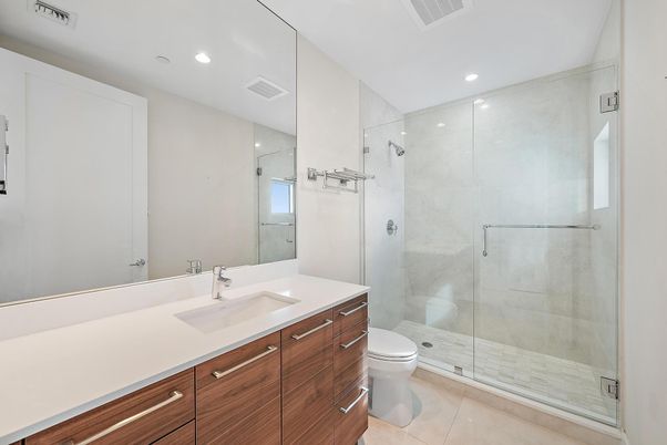 Bathroom, Glass Shower, Interior, Recessed Lighting