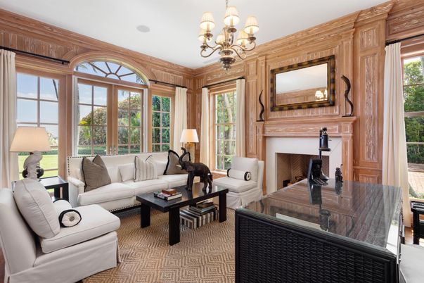 Chandelier, Fireplace, Interior, Living room, Wooden Walls