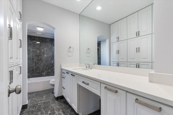 Bathroom, Dual Sink Vanities, Interior, Marble, Marble Walls, Recessed Lighting