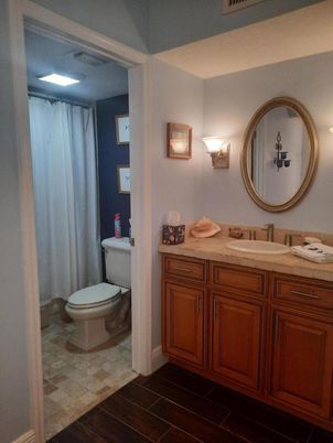 Bathroom, Interior, Tile Countertops, Wood Texture Flooring