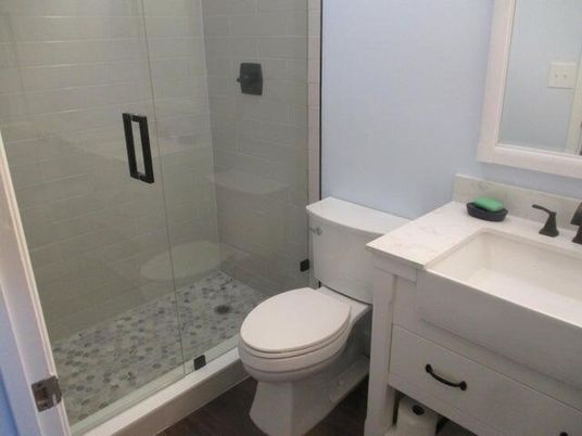 Bathroom, Glass Shower, Interior, Wood Texture Flooring