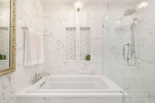 Bathroom, Glass Shower, Interior, Marble Walls
