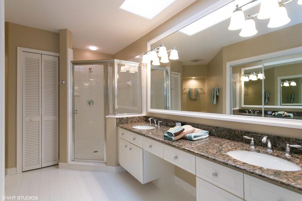 Bathroom, Dual Sink Vanities, Glass Shower, Interior, Recessed Lighting