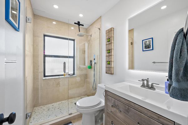Bathroom, Glass Shower, Interior, Recessed Lighting