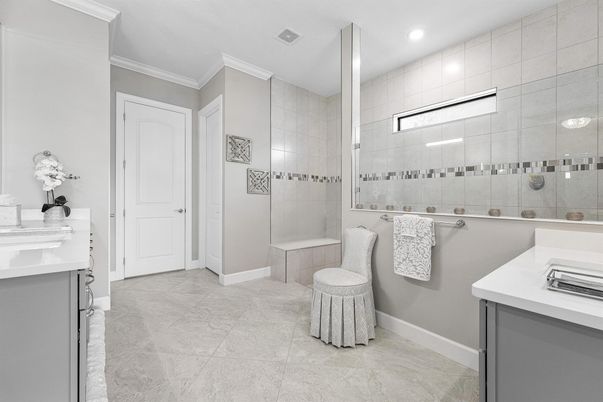 Bathroom, Glass Shower, Interior, Recessed Lighting