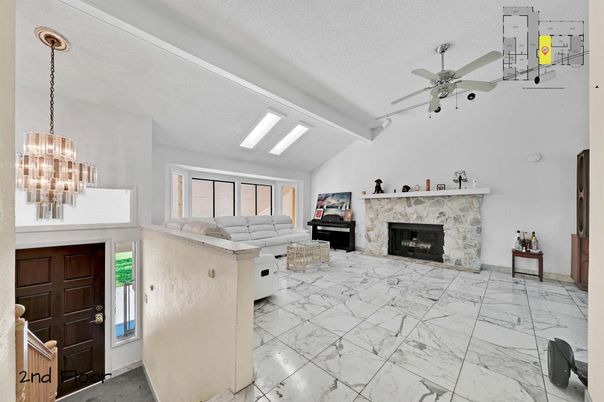 Fireplace, Interior, Living room, Marble, Pendant Lights