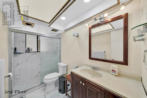 Bathroom, Glass Shower, Interior, Marble, Marble Walls, Recessed Lighting