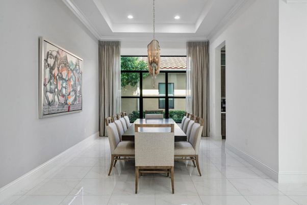 Dining room, Interior, Marble, Pendant Lights, Recessed Lighting