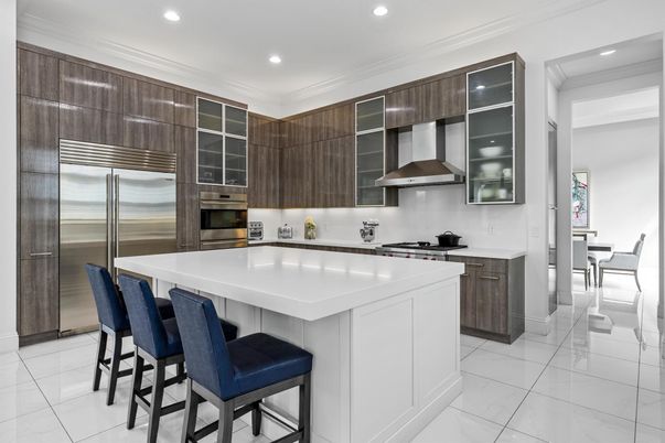 Interior, Kitchen, Marble, Recessed Lighting, Stainless Steel Appliances