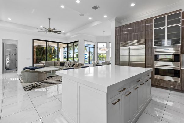 Interior, Kitchen, Living room, Marble, Pendant Lights, Recessed Lighting, Stainless Steel Appliances