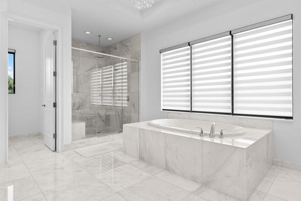 Bathroom, Glass Shower, Interior, Marble, Marble Walls, Recessed Lighting